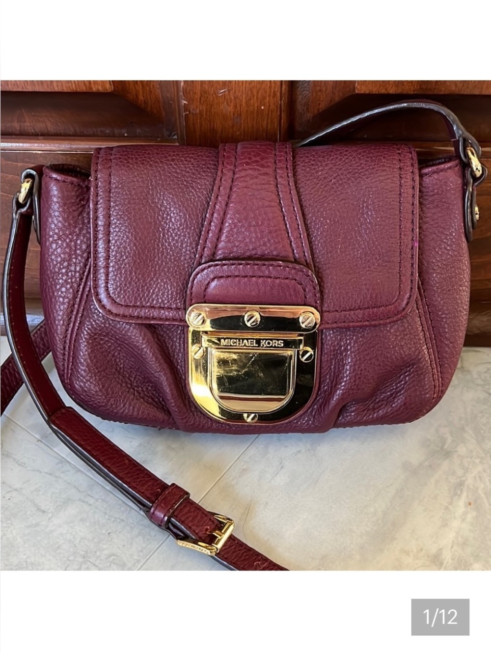 Michael Kors Vintage mini bag burgundy Crossbody bag heavy goldtone hardware